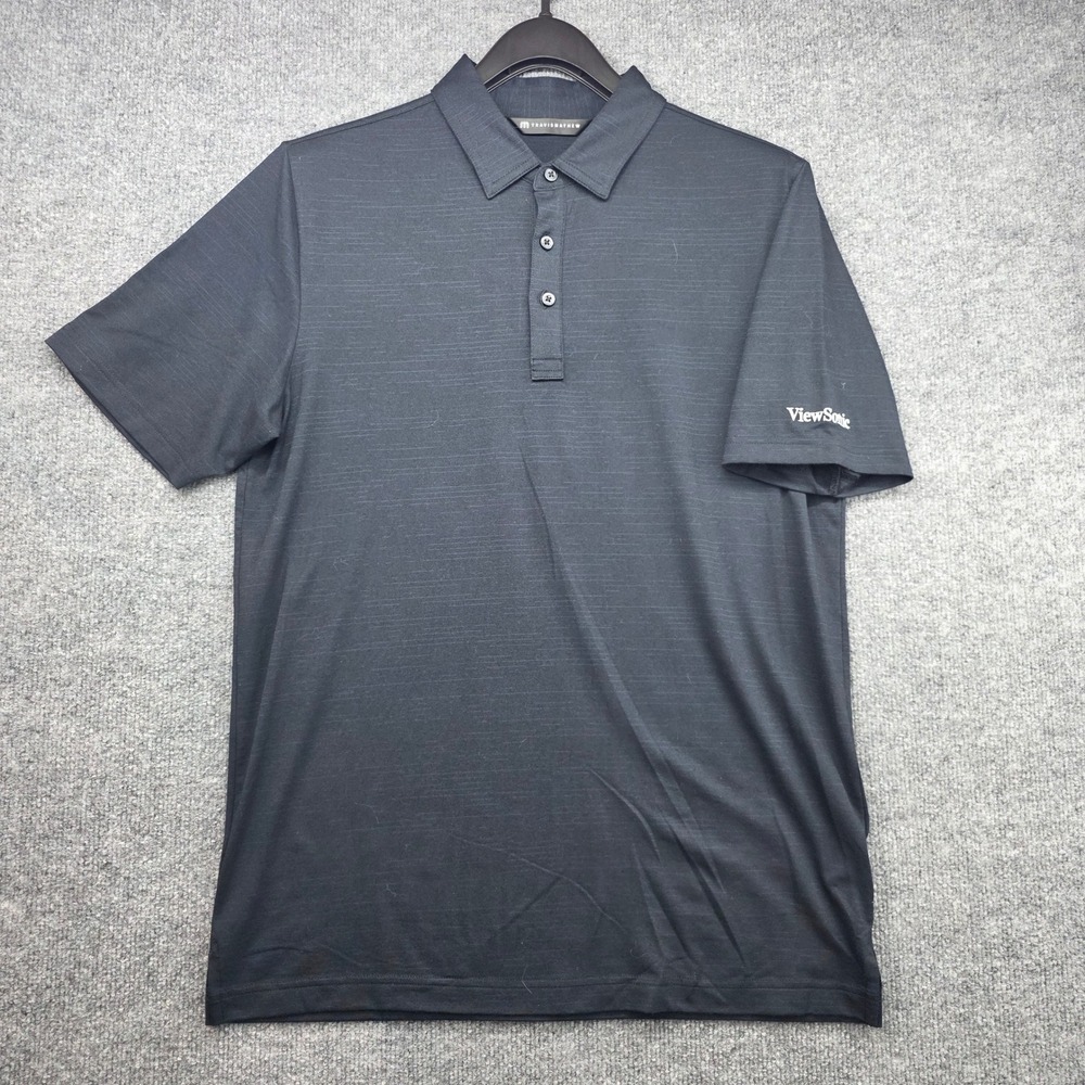 TravisMathew Mens ViewSonic Logo Golf Polo Shirt Black Heather Size M Stretch